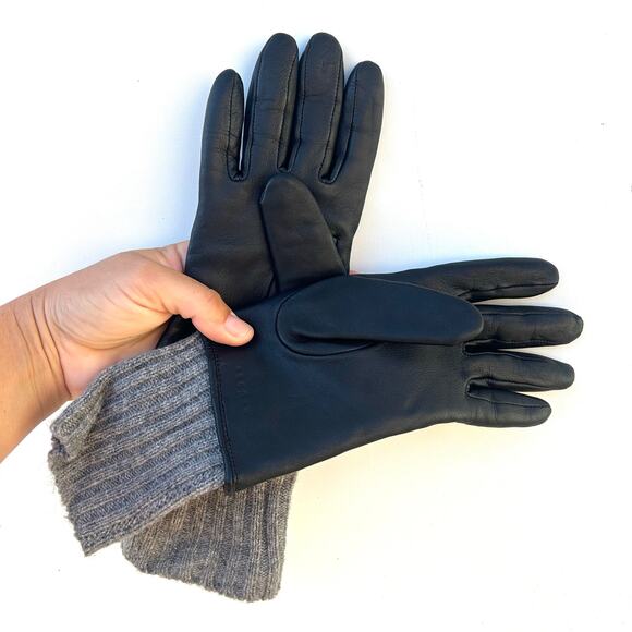 Sandro Paris Logo Embossed Quilted Sheepskin Leather Winter Gloves Black 1 - Picture 3 of 7